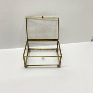 Vintage Brass & Glass Display Box W/Hinged Lid & Ball Feet Jewelry Trinkets